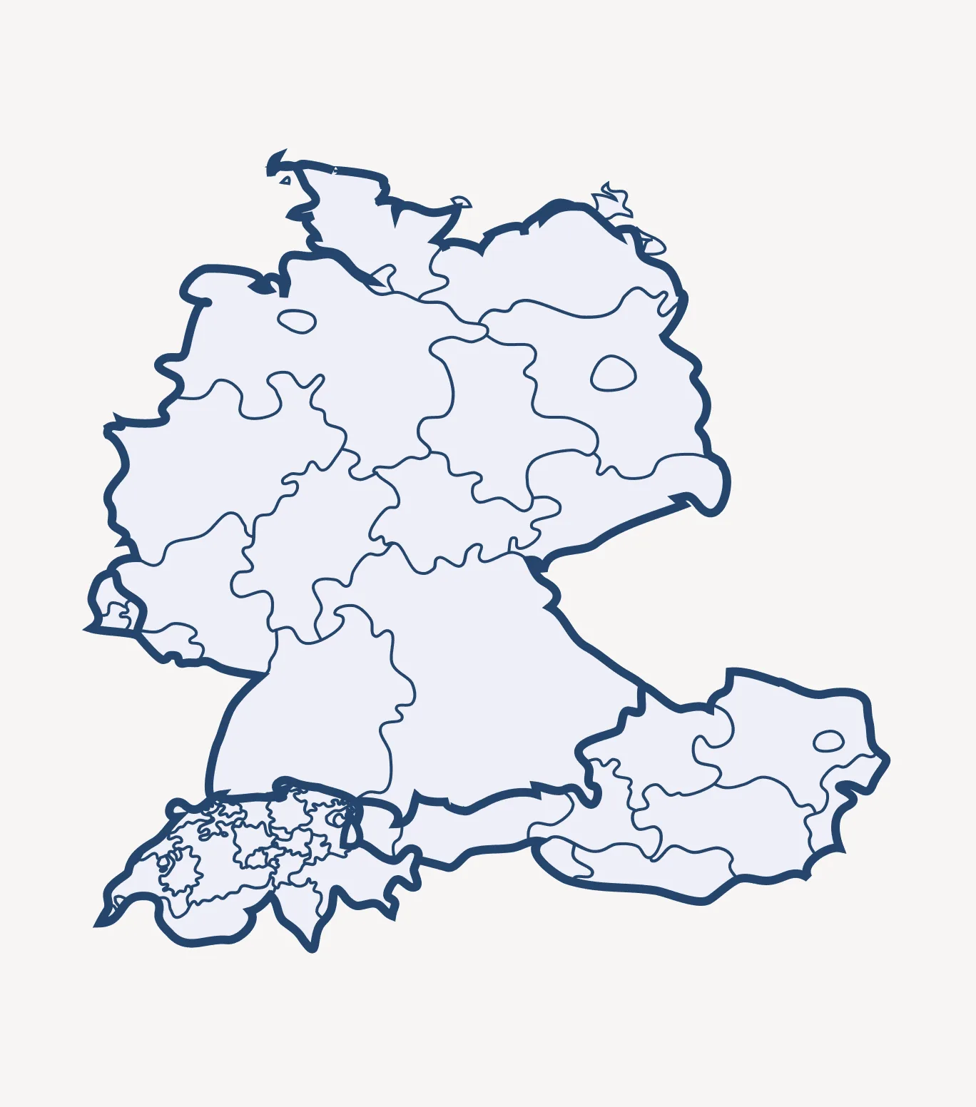 Karte von Deutschland, Österreich und der Schweiz
